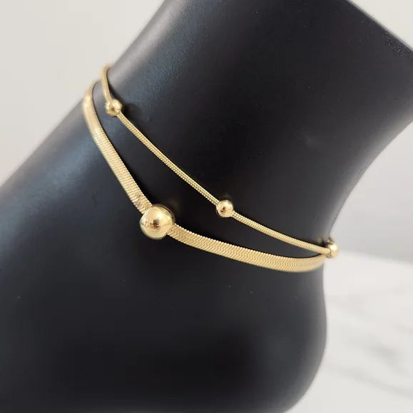 Double Layer Gold Plated Round Beads Blade Anklet - Picture 4 of 13